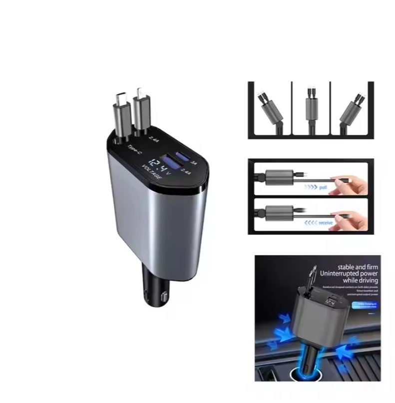 Bluejw Retractable Car Charger 4 in 1: 100W/120W Fast Charge USB C Car Adapter with Retractable Cord for Automobile Chargers - Image 3